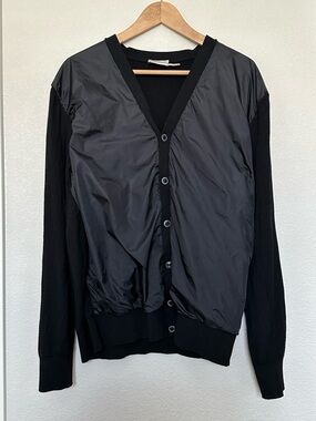 Moncler Cardigan Tricot Black Mixed Media Snap Front Jacket 3XL